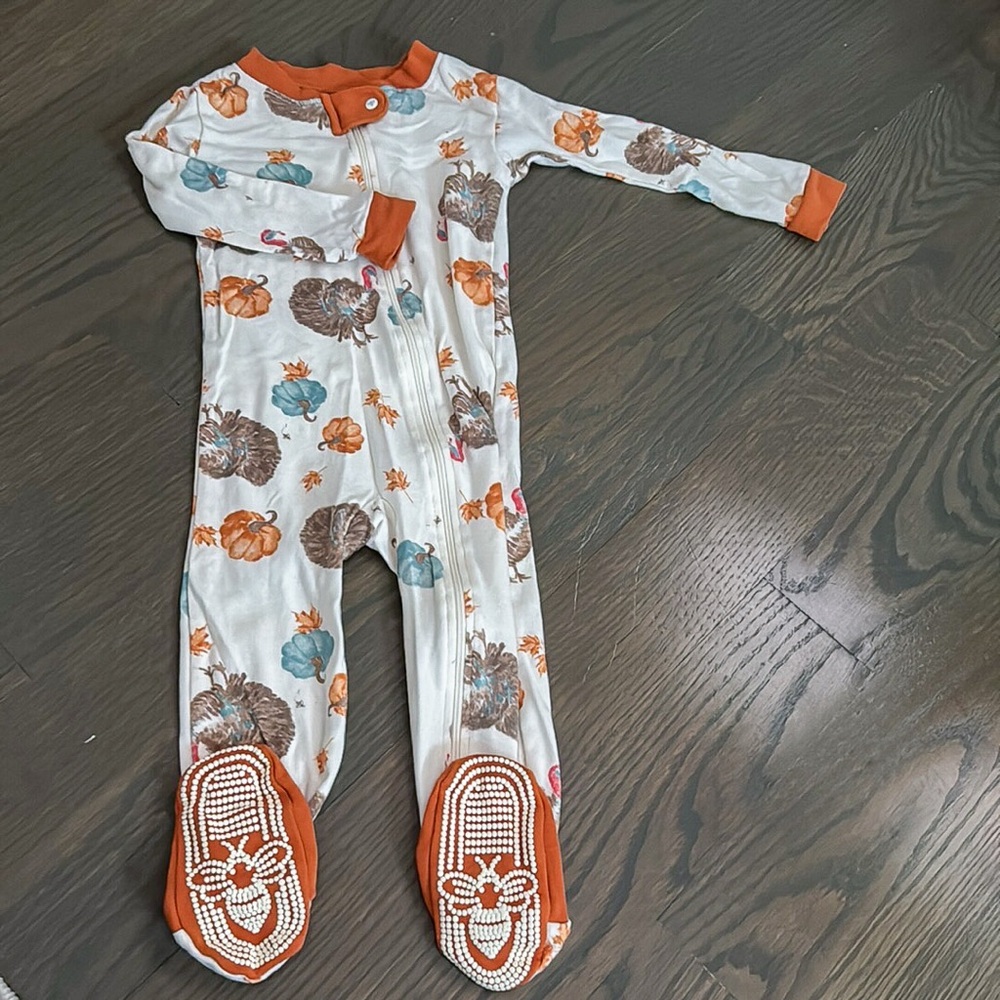 Burt’s Bees Baby Turkey Organic Cotton Footie Pajamas 12M Thanksgiving EUC